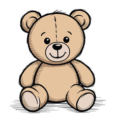 Hand-Drawn Teddy Bear Sitting on White Background vector illustration