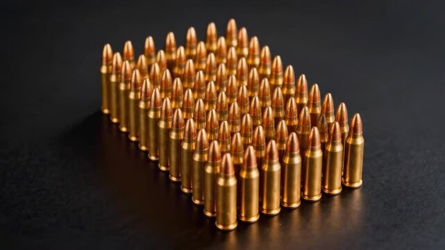 Ammunition Bullets Arranged in Rows Macro Close-up Photography