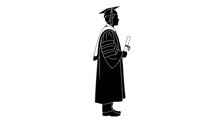 Graduation Graduate Silhouette with Diploma in Academic Robe