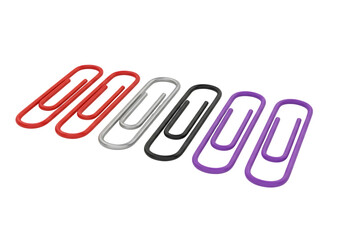Obraz premium 3d illustration of assortment of colorful paper clips in red, grey, black, and purple, neatly arranged for office or school use, isolated on transparent background on transparent background