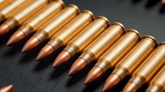 Ammunition Bullets Arranged in Rows Macro Close-up Photography