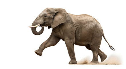 Elephant walking with trunk raised in a sandy environment  