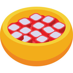 Golden Bowl Filled With Sweet Red Berry Cubes and White Ice Frosting A Delicious Dessert or Snack Isolated on Transparent Background