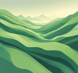 Obraz premium background flowing green leaf shapes blending into a soft landscape