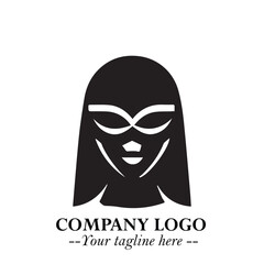 Elegant Woman Wearing Mask Logo Symbol in Black on White Background with Minimalist Modern Design