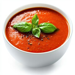 Creamy Tomato Soup in White Bowl on Isolated Background