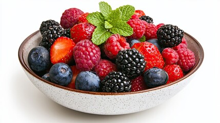 Fresh Mixed Berries in Bowl on White Background