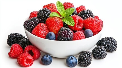 Fresh Mixed Berries in Bowl on White Background