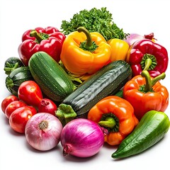 Colorful Assortment of Fresh Vegetables on White Background