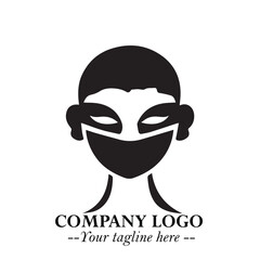 Elegant Woman Wearing Mask Logo Symbol in Black on White Background with Minimalist Modern Design
