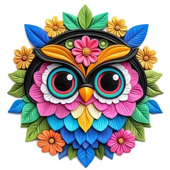 Colorful Cartoon Owl on White Background