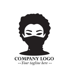 Elegant Woman Wearing Mask Logo Symbol in Black on White Background with Minimalist Modern Design