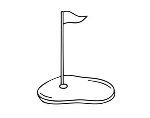 Golf hole with flag on white background for sports symbol