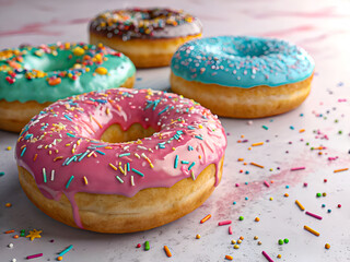 Colorful Assorted Donuts with Sprinkles &ndash; Vibrant Bakery Treats for Sweet Tooth Cravings