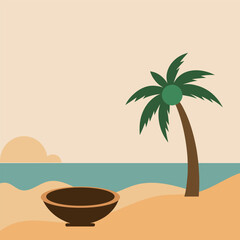 Handmade Soil Bowl By Palm Tree Silhouette