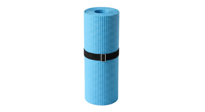 Rolled Blue Yoga Mat with Black Strap exercise mat