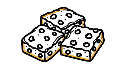 Delicious cheese cubes with black outlines and yellow borders.