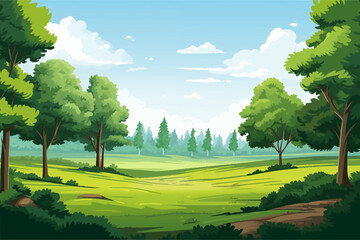 green hill landscape background with grass and trees for nature and outdoor concept