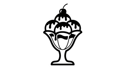 Ice cream sundae with cherry on top black and white illustration.