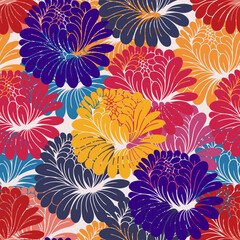 Floral seamless pattern with colorful flowers on a white background. Vector floral print.