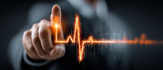 Cardiologist analyzing futuristic digital heartbeat data, showcasing advanced medical technology for diagnostics and patient care