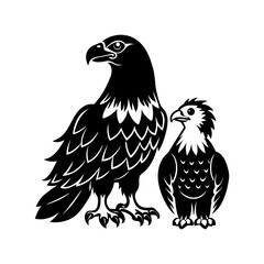 Black and white illustration of two eagles standing side by side