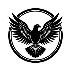 Stylized black eagle emblem with wings spread inside a circle