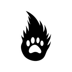 Black paw print silhouette with fiery flames abstract design