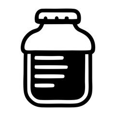 Hand drawn black and white illustration of a medicine bottle
