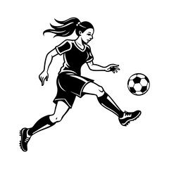 Dynamic illustration of a female soccer player kicking a ball