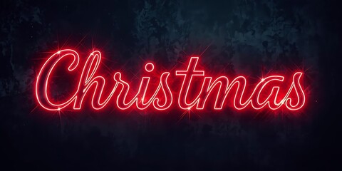 Neon Red Christmas Sign on Dark Background