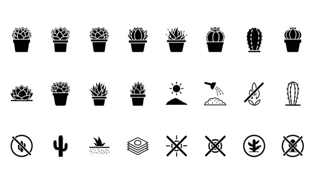 Diverse Black Cactus Icon Set Easy Care Plant Guides - Powered by Adobe