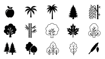 Diverse Collection of Tree and Plant Icons for Nature and Design