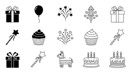 A delightful collection of celebration and party-themed vector icons, perfect for birthdays, festive events, and joyful occasions