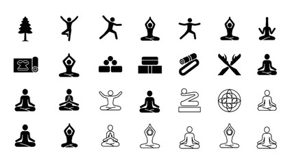 Naklejka premium Yoga Poses A Collection of Simplified Black and White Illustrations
