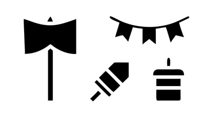 Illustration of a double axe, bunting, firecracker, and a candle, perfect for adding a festive touch to your designs, ideal for party or celebration themes