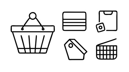 Vector art of a captivating illustration showcasing a shopping basket, credit card, tea bag, color palette, and basket, , perfect for ecommerce and retail themes