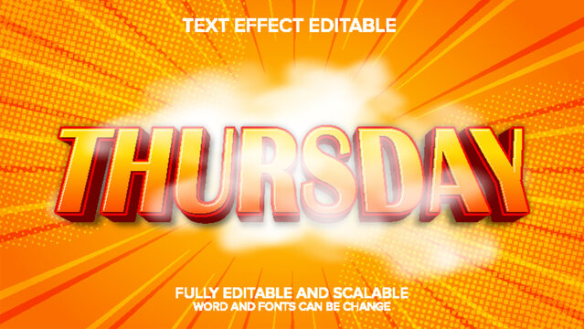 thursday cartoon text effect vector editable