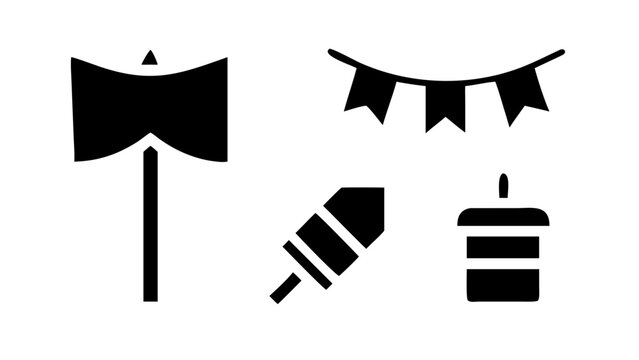 Illustration of a double axe, bunting, firecracker, and a candle, perfect for adding a festive touch to your designs, ideal for party or celebration themes