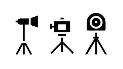 Vector art of studio equipment icons set of studio lighting, camera, and webcam icons professional photography and videography equipment for content creation