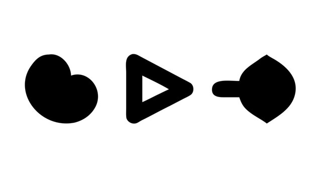 Vector art of a captivating composition featuring abstract shapes of a heart, play button, and arrow, creating a visually intriguing representation of emotions and direction