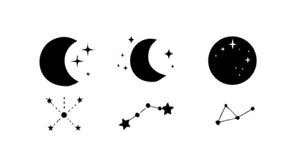 Vector art of a mesmerizing collection of moon and star illustrations, , evoking a sense of wonder and celestial beauty, ideal for astronomy enthusiasts and dreamy designs