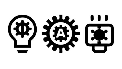 Vector art of set of vector line icons of artificial intelligence light bulb, gear, letter a, chip, circuit, algorithm, machine learning