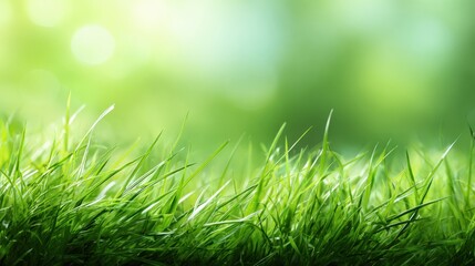 Obraz premium Fresh green blades of grass dance lightly in a warm breeze illuminated by gentle sunlight.
