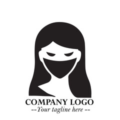 Elegant Woman Wearing Mask Logo Symbol in Black on White Background with Minimalist Modern Design