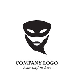 Elegant Woman Wearing Mask Logo Symbol in Black on White Background with Minimalist Modern Design