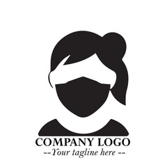 Elegant Woman Wearing Mask Logo Symbol in Black on White Background with Minimalist Modern Design
