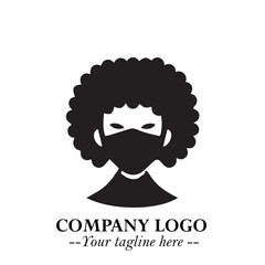 Elegant Woman Wearing Mask Logo Symbol in Black on White Background with Minimalist Modern Design