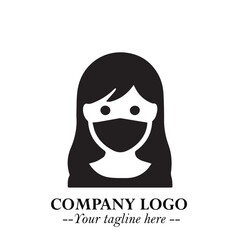 Elegant Woman Wearing Mask Logo Symbol in Black on White Background with Minimalist Modern Design