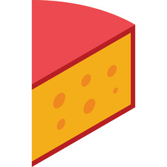 Red Waxed Wedge Of Swiss Cheese With Visible Holes On A Transparent Background Rendered In A Flat Isometric Style